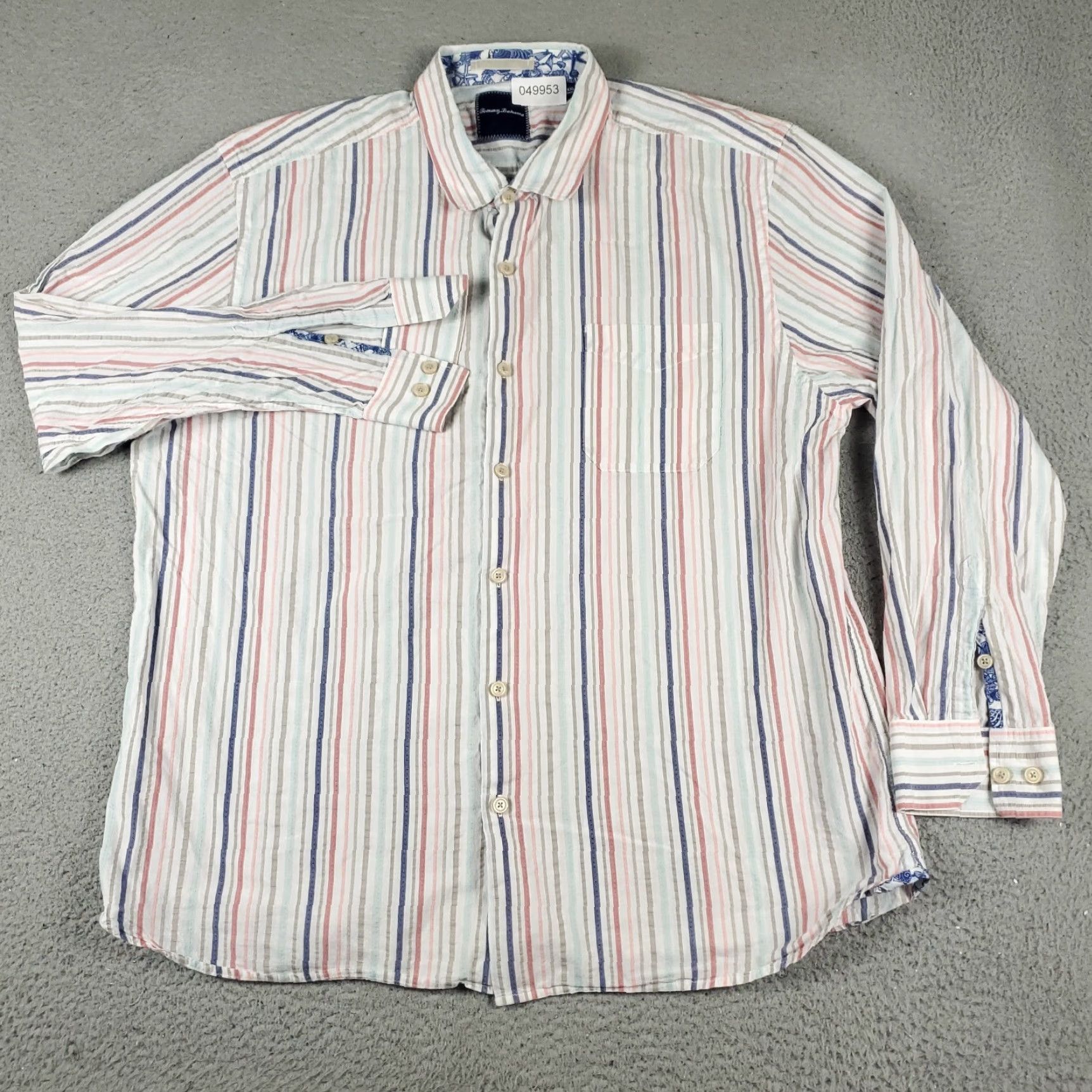 Tommy Bahama Tommy Bahama Shirt Mens 2XL White Blue Striped Cotton Long Sleeve Button-Up Mens Size US XXL / EU 58 / 5 - 2 Thumbnail