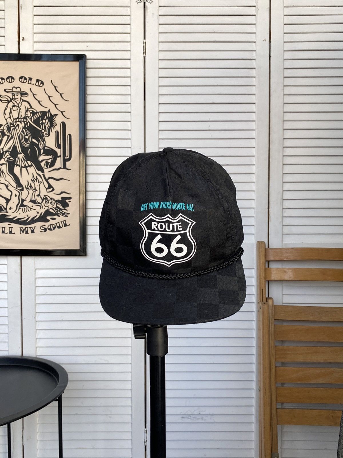 Route 66 × Vintage Vintage Route 66 Trucker Hat Black Chessboard Rope USA Size ONE SIZE - 4 Thumbnail