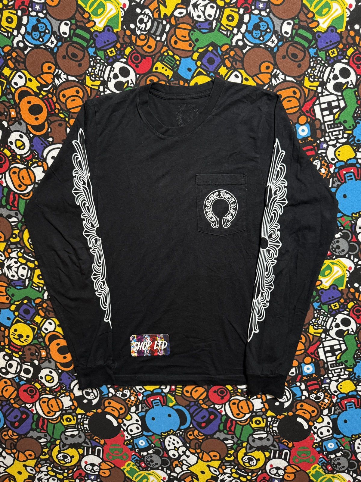 Chrome Hearts Black Floral Horseshoe Long Sleeve Tee