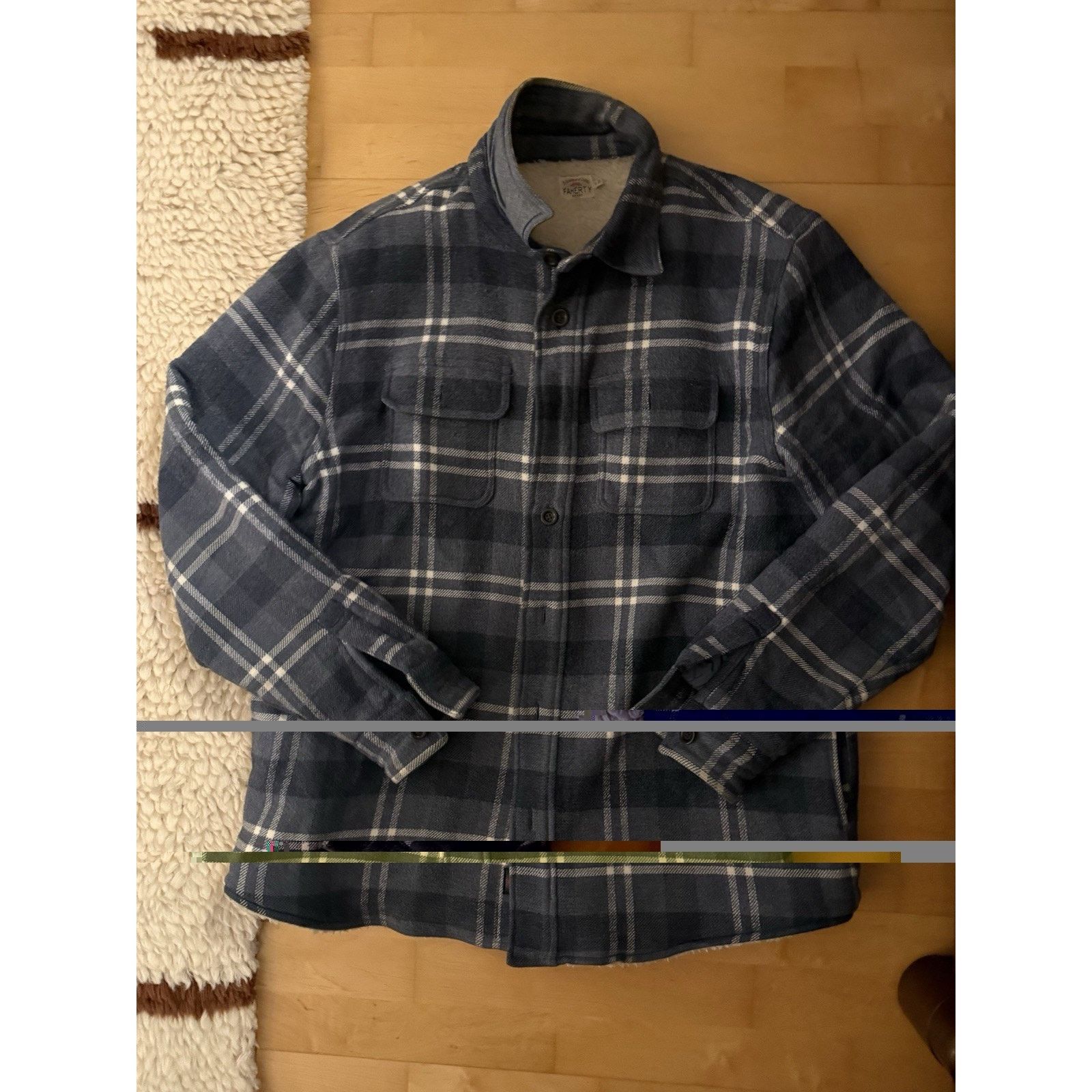 Faherty Faherty Sherpa Lined FLANNEL NAVY Grey PLAID Buttons Jacket Size US XL / EU 56 / 4 - 1 Thumbnail