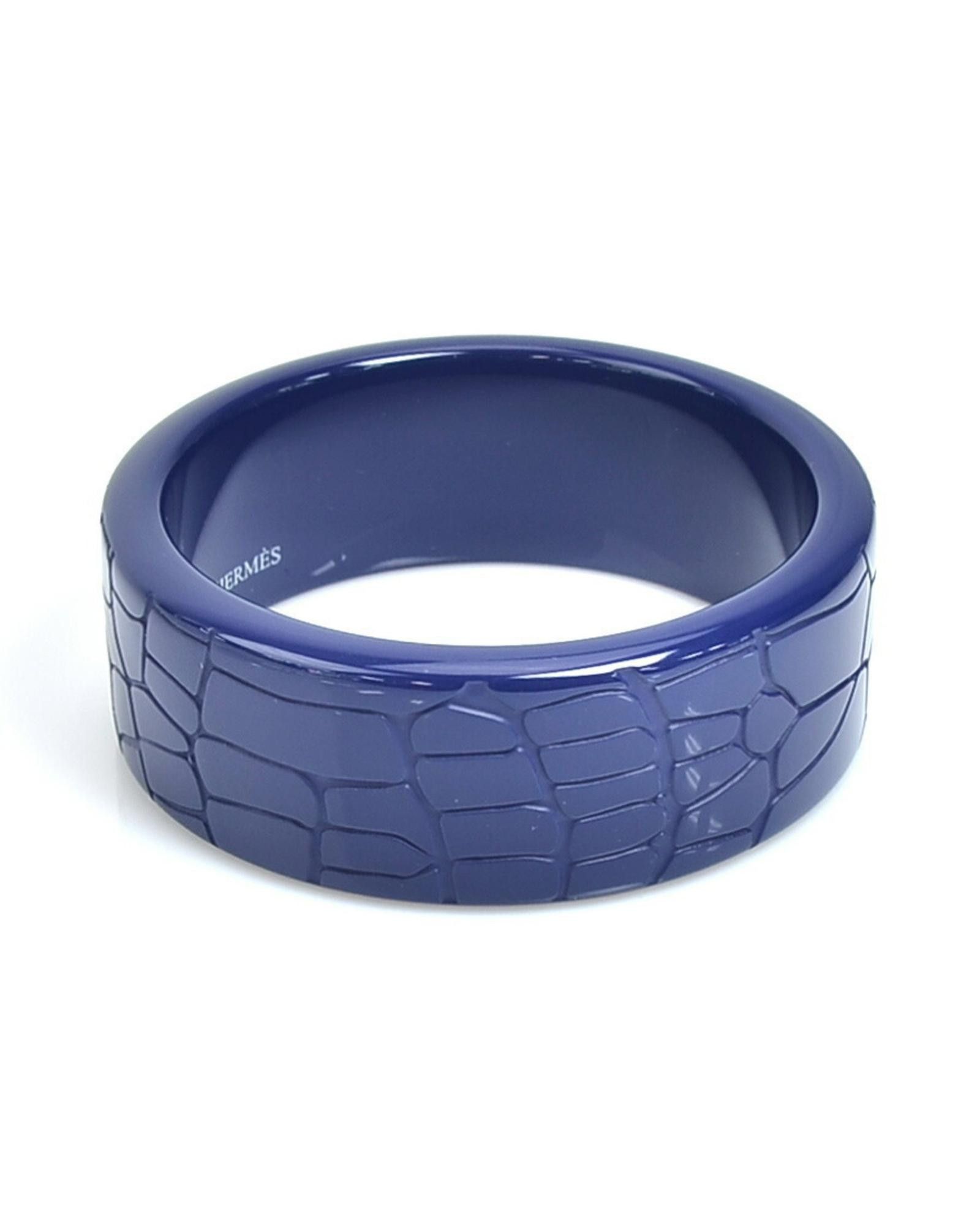 image of Captivating Dark Blue Lacquer And Wood Bangle By Hermes in Navy, Women's