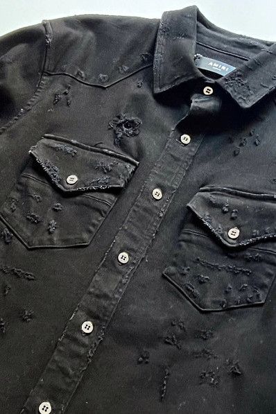 Amiri Amiri distressed black denim shirt Size US M / EU 48-50 / 2 - 6 Thumbnail