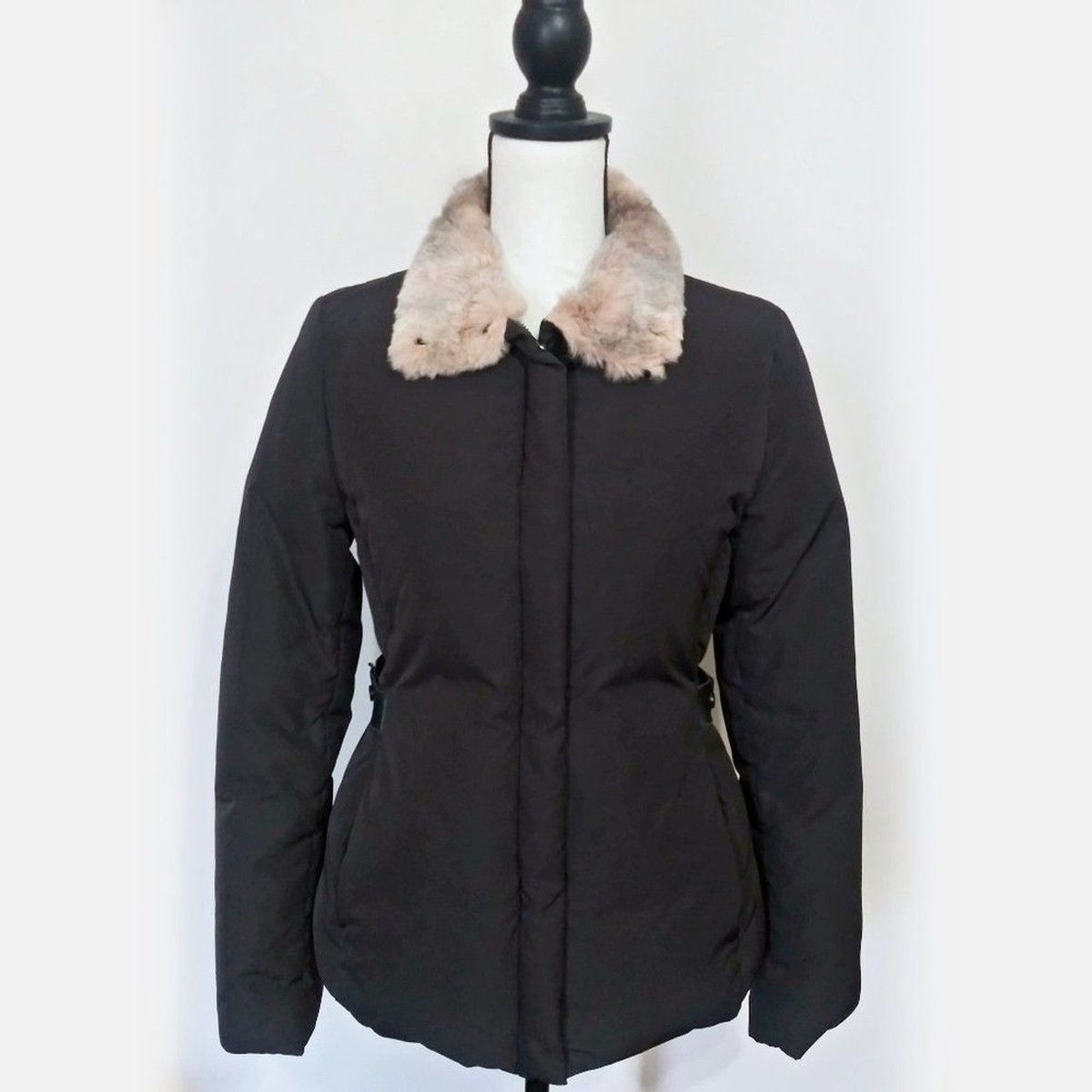 Japanese Brand Time Postmodern Funnel Neck Goose Down Puffer Faux Fur Trim Size XS / US 0-2 / IT 36-38 - 1 Thumbnail