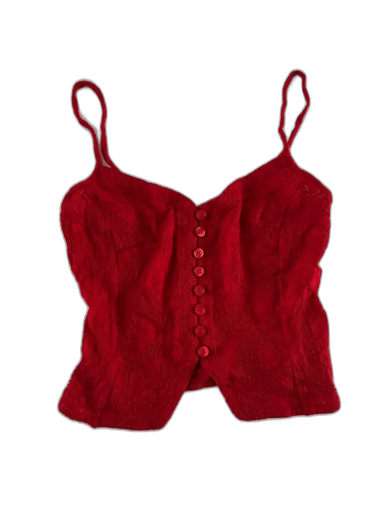 Kenzo Kenzo 80s Red Lace Camisole Top-2506 Size S / US 4 / IT 40 - 1 Thumbnail