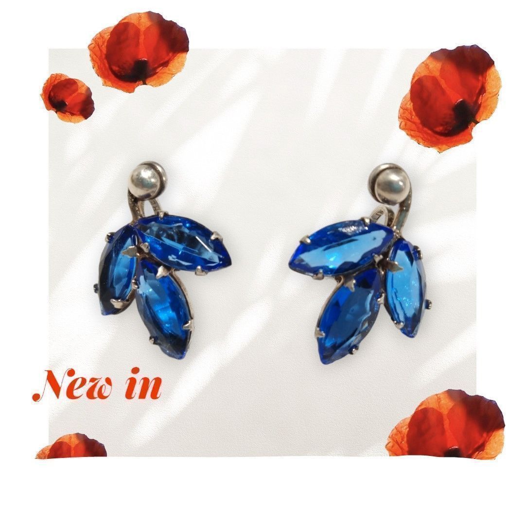 The Unbranded Brand Vintage Blue Crystal Solid Sterling Silver 925 Stud Earrings Size ONE SIZE - 1 Thumbnail