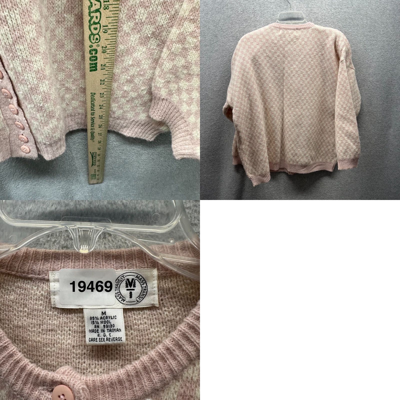 Pinko VINTAGE Mass Transit Cardigan Womens Medium Pink Wool Acrylic Checker Sweater Size M / US 6-8 / IT 42-44 - 9 Thumbnail