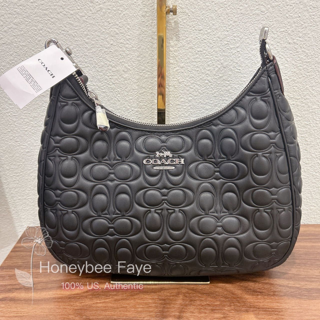 image of NWT Coach Teri Hobo With Signature Leather Cm055 in Silver/Black, Women's