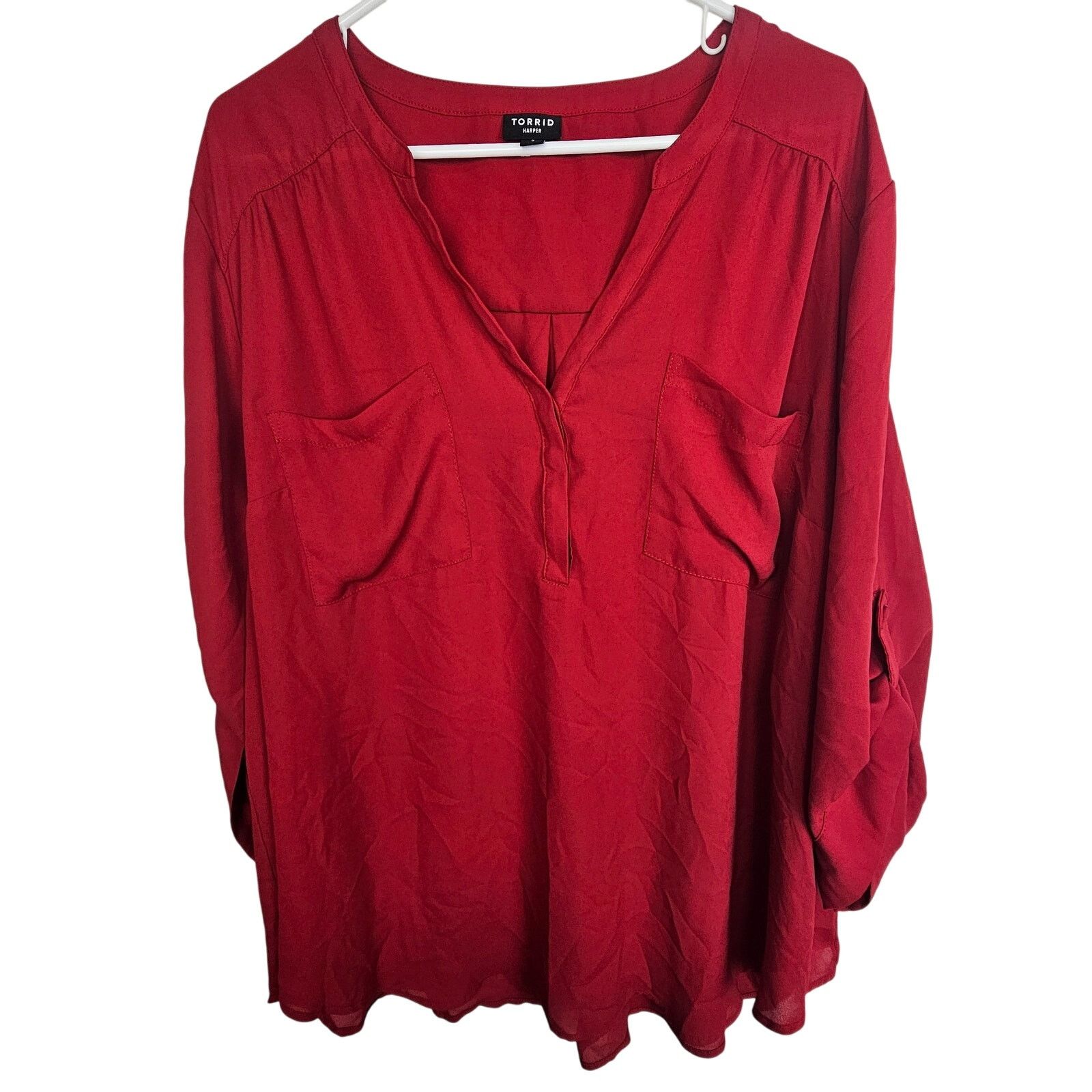 Corridor Torrid Harper Blouse Size 3X Red Holiday Christmas Xmas Size 3XL / US 20-22 - 1 Thumbnail