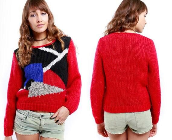 Designer Vintage 90s Fresh Prince Geometric Sweater jumper Sheridan Size S / US 4 / IT 40 - 1 Thumbnail