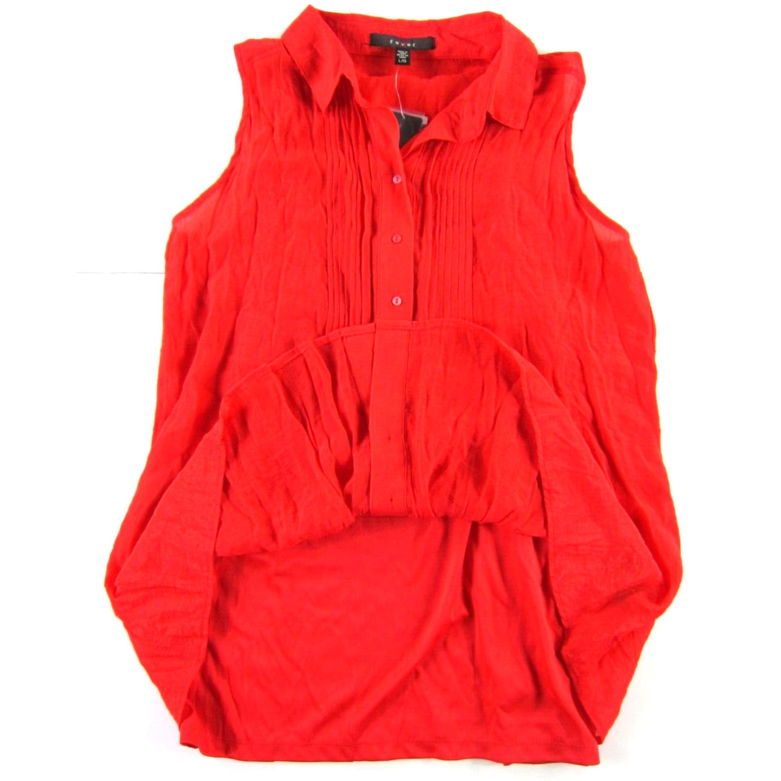 Vintage NWT Fever Blouse Sleeveless Button Down Collared Pleated Red Large Size L / US 10 / IT 46 - 5 Thumbnail