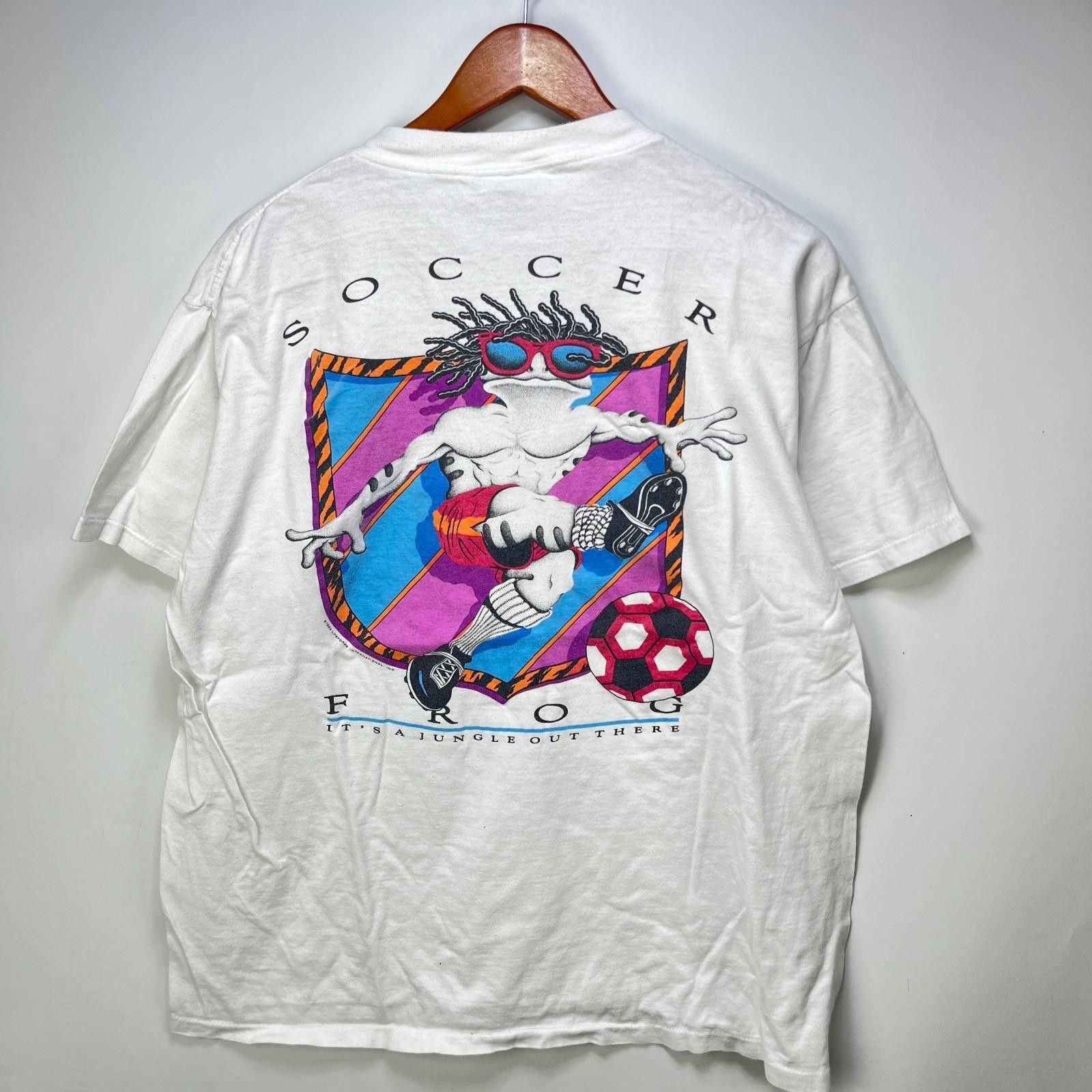 Vintage Vintage 90s Soccer Frog Graphic T Shirt XL Single Stitch Size US XL / EU 56 / 4 - 1 Thumbnail