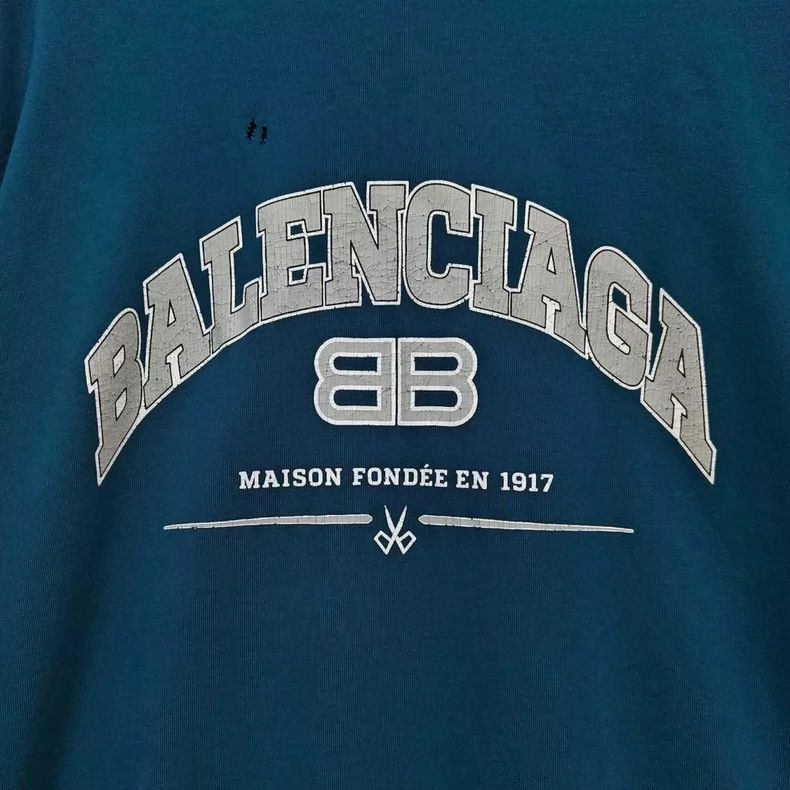 Balenciaga Double B Destroy Logo Ripped Distressed Long Sl