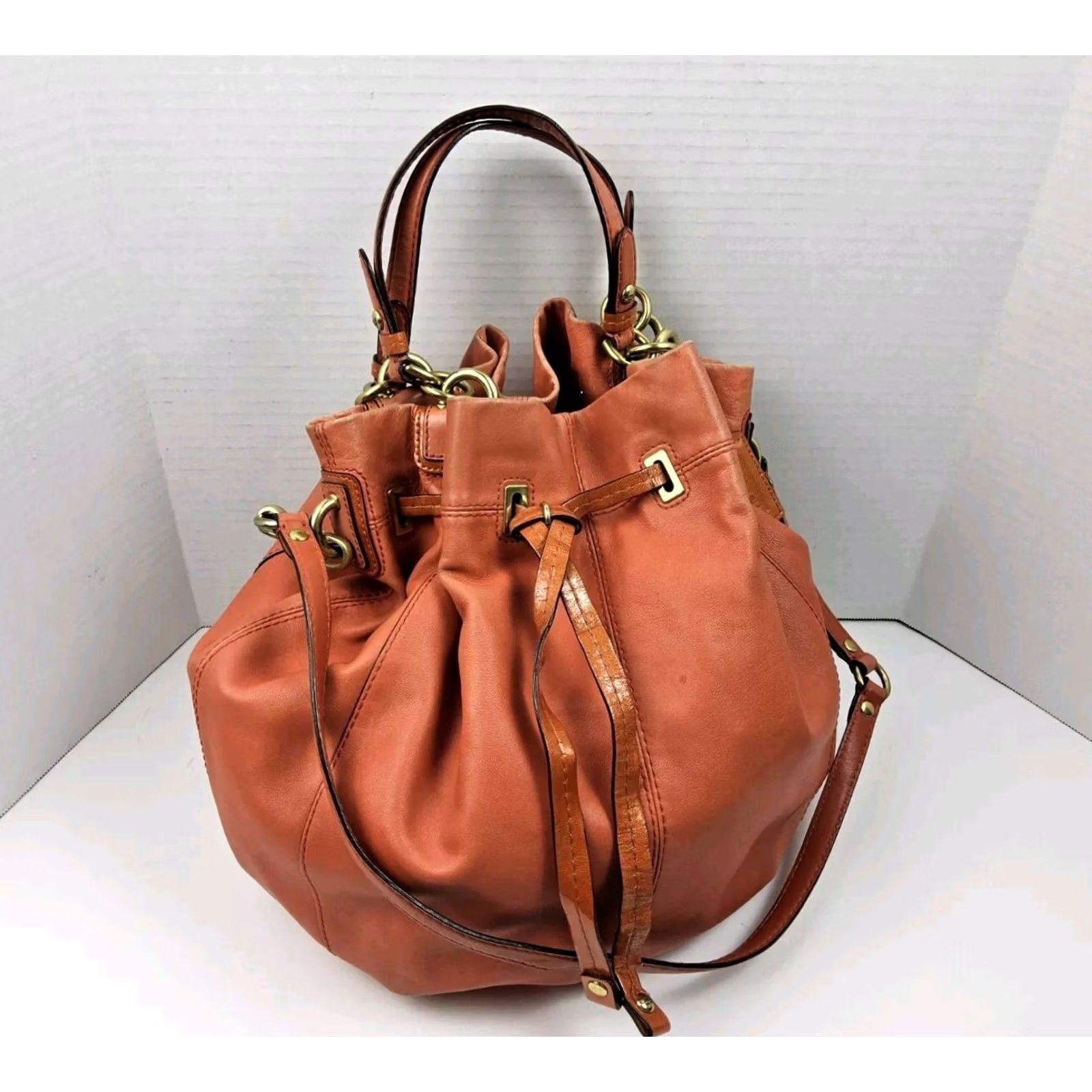 Coach Coach Shoulder Bag Large Orange Peyton Drawstring Leather Womens Size ONE SIZE - 6 Thumbnail