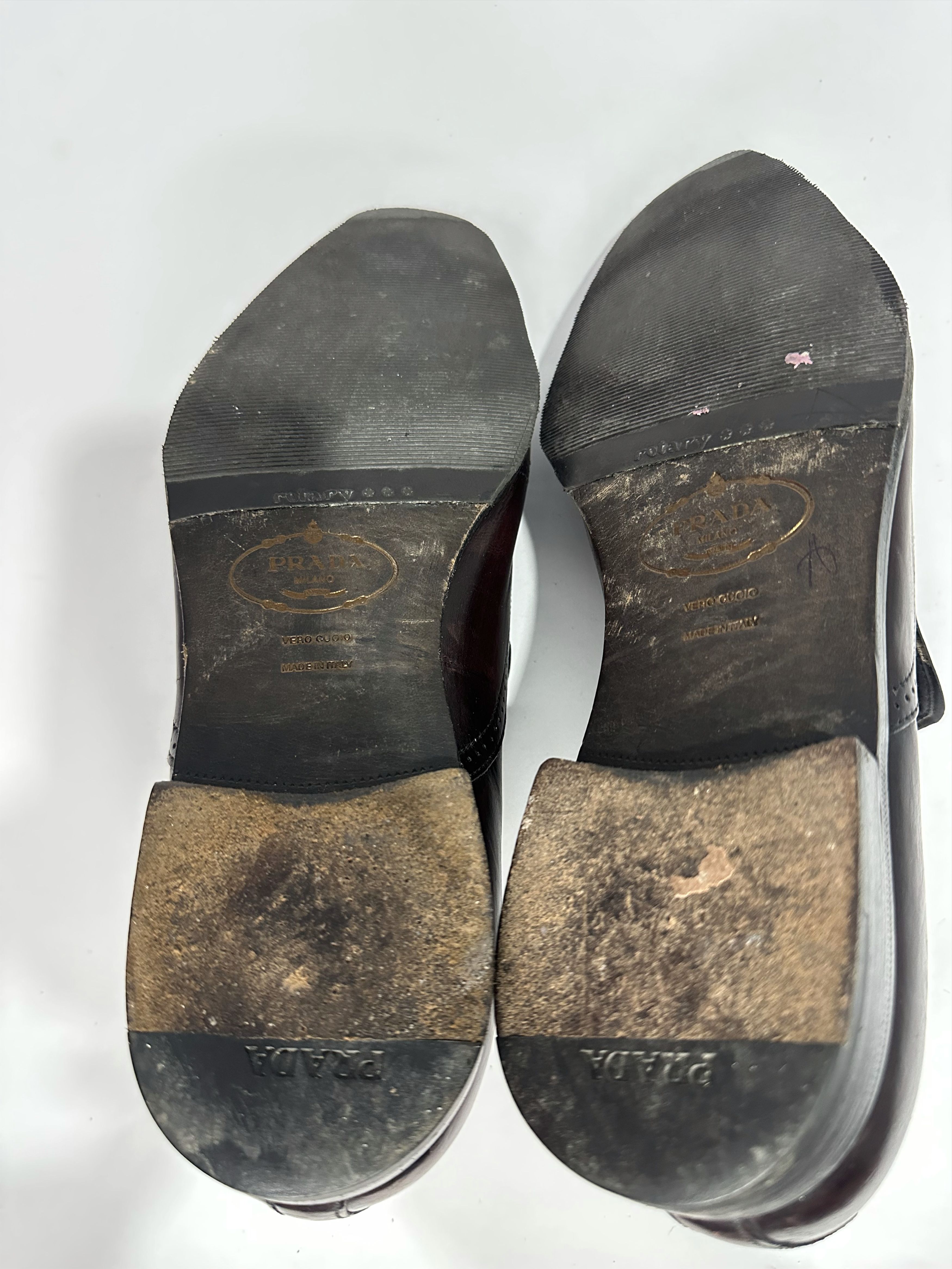 Prada Vintage Prada Brown Burnished Leather Wingtip Brogue Loafers Size US 8 / EU 41 - 11 Thumbnail