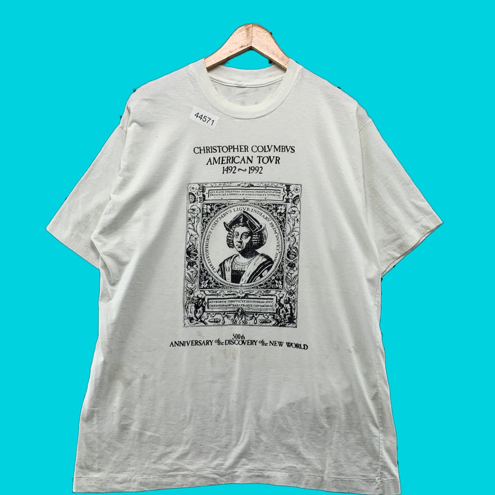 Vintage VINTAGE Christopher Columbus Shirt Mens L White Velero 1992 90s History Graphic Print T-Shirt Size US L / EU 52-54 / 3 - 1 Thumbnail