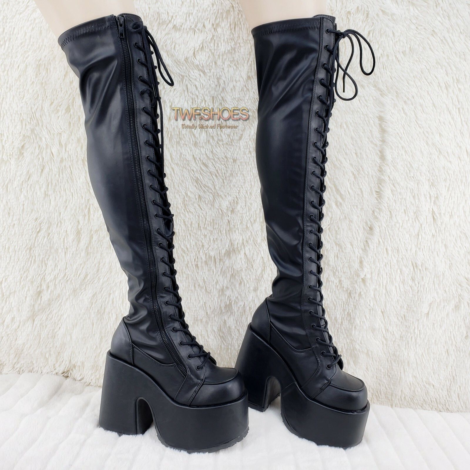 Other Camel 300 Platform 5" Heel Stretch Lace Up Goth Punk Thigh B Size US 12 / IT 42 - 7 Thumbnail