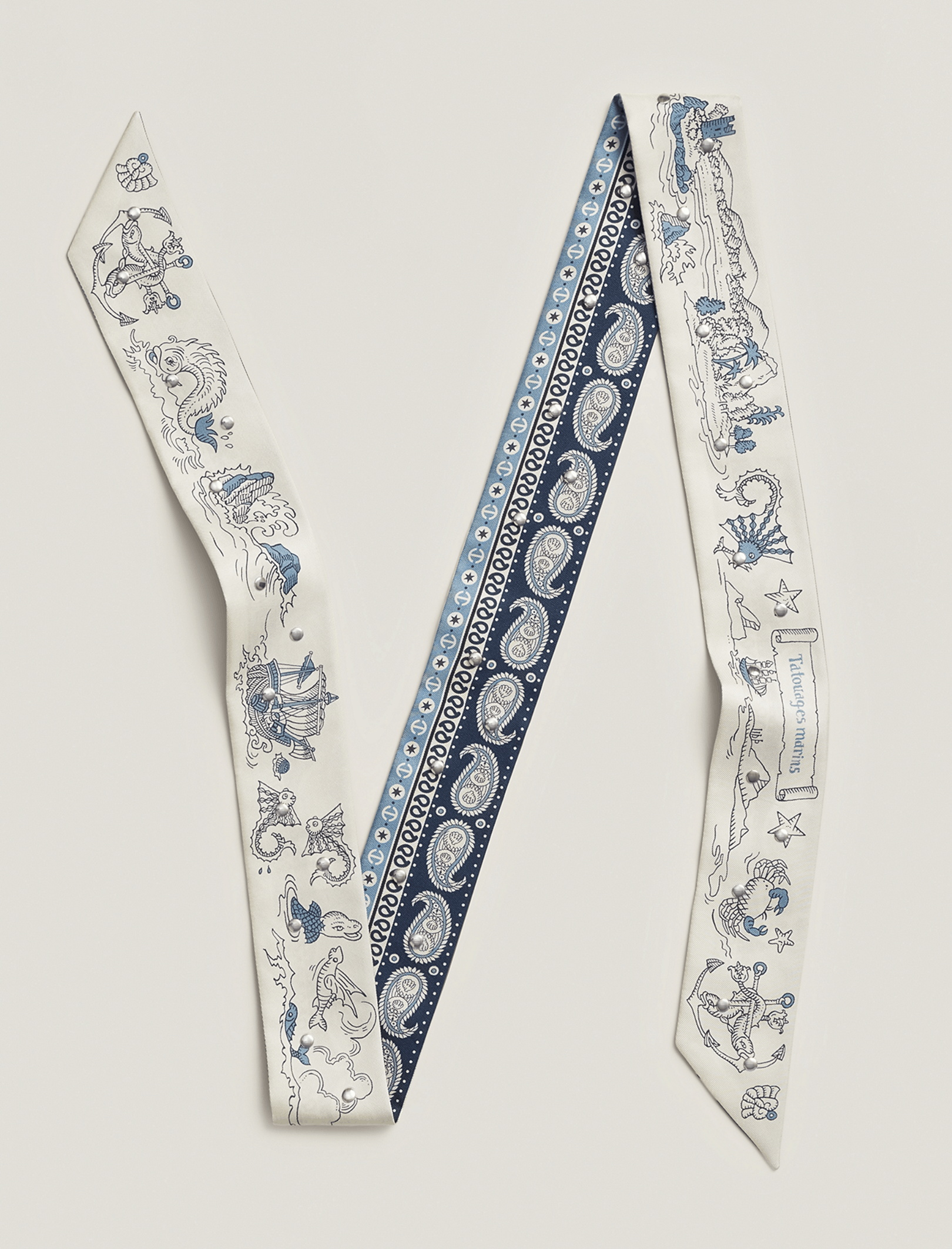 Hermes Scarf Twilly Tatouages Marins Bandana Studded Silk Jean Size ONE SIZE - 1 Thumbnail