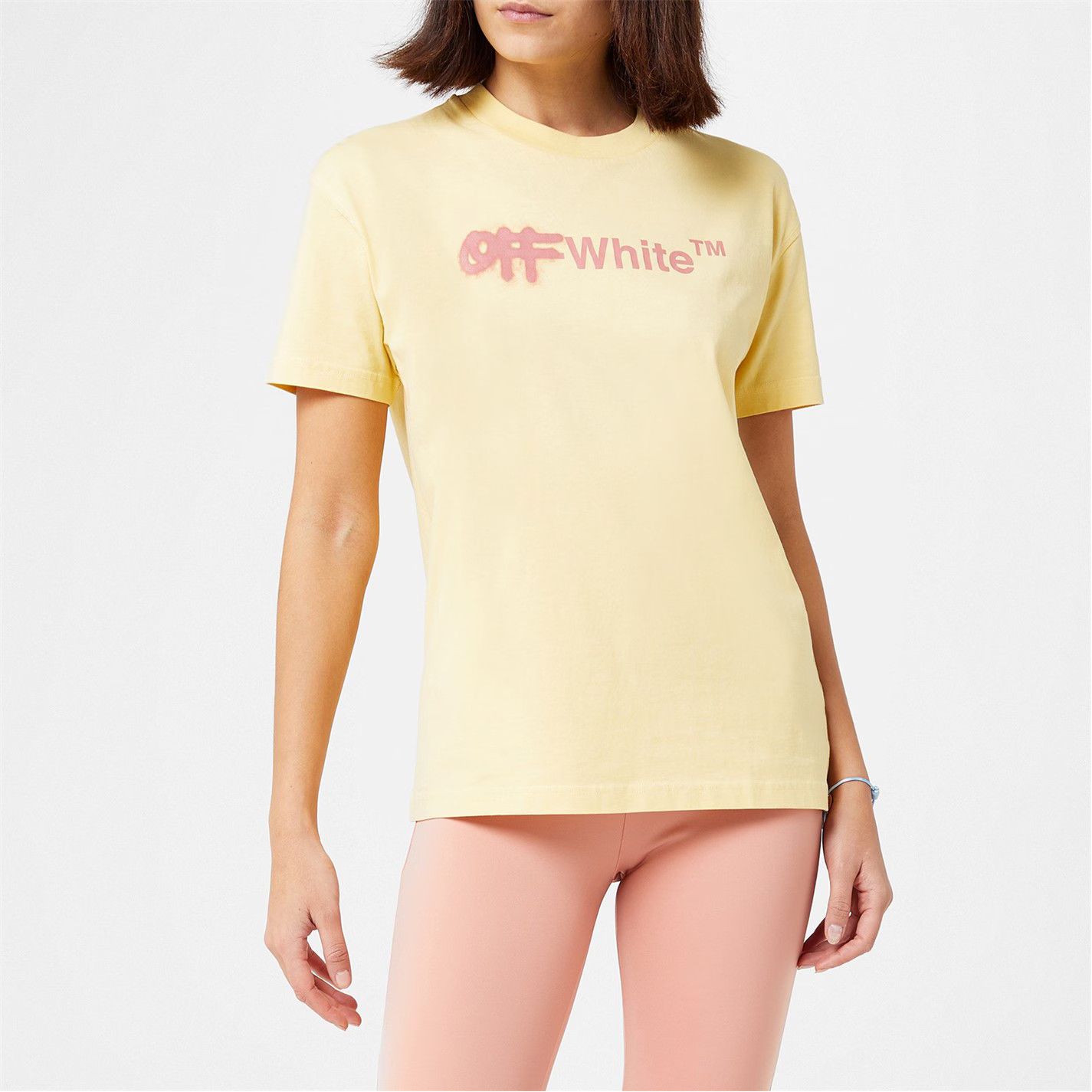 Off-White o1g2r1mq1224 Spray Helvetic T Shirt in Light Yellow Size XXS / US 00 / IT 34 - 3 Thumbnail