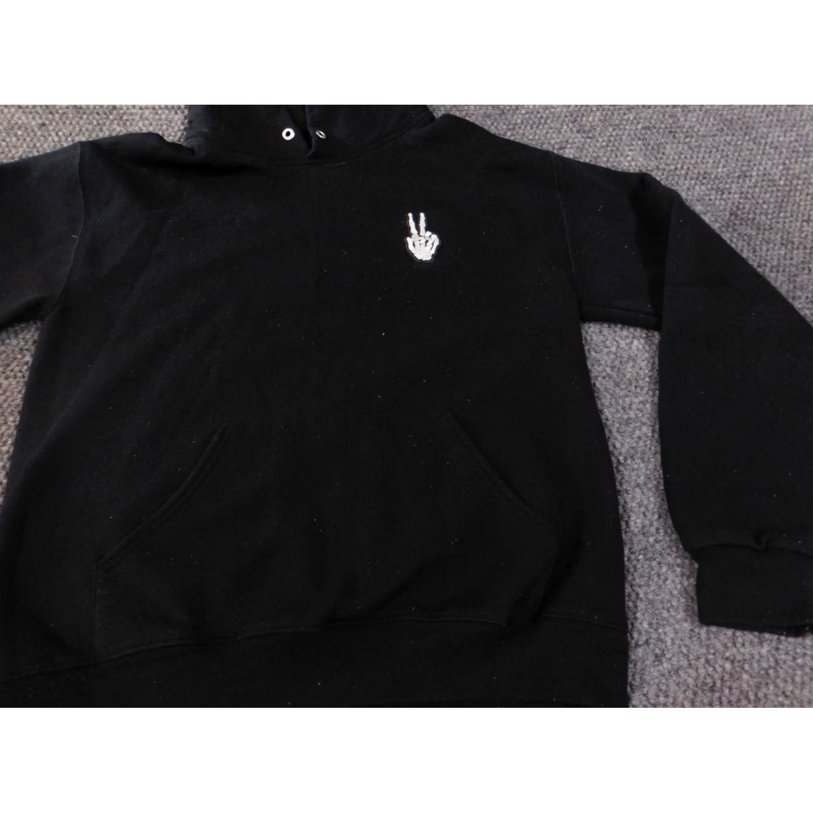 Vintage bowery supply co Hoodie Mens Small Black Zip Pullover Skeleton Peace Logo American Knit Cotton Regular pullover style Size US S / EU 44-46 / 1 - 4 Thumbnail