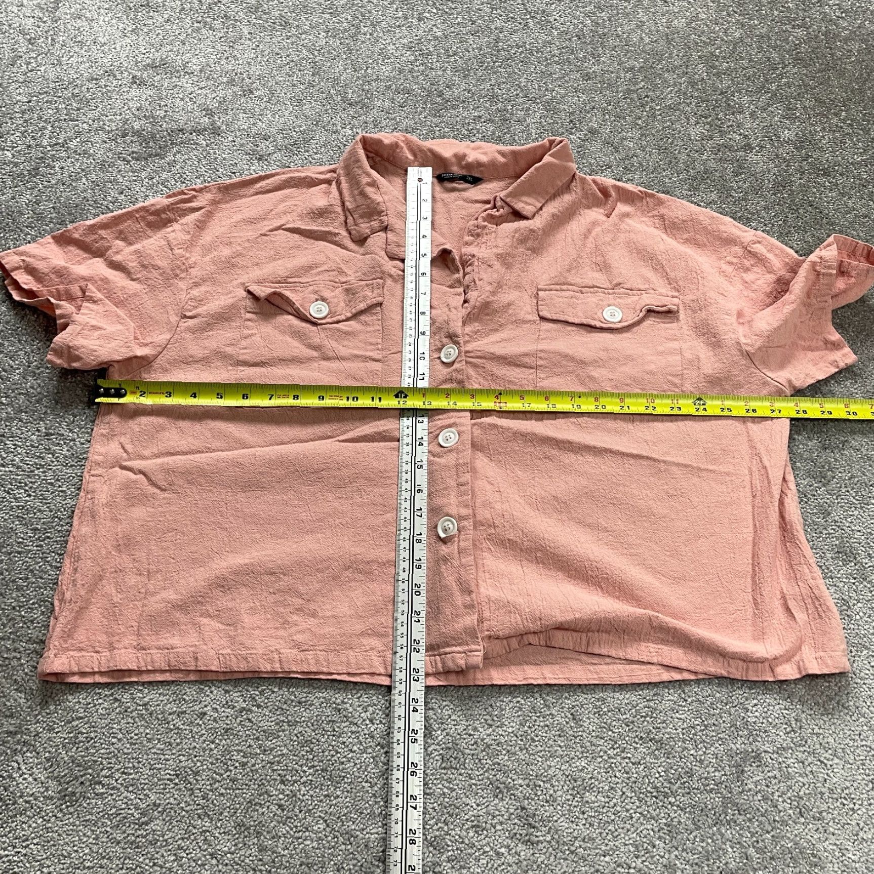 Shein SHEIN Curve Plus Size 3XL Pink Cropped Button Down Blouse Casual Short Sleeve Cotton Womens Size XXL / US 16-18 / IT 52-54 - 7 Thumbnail