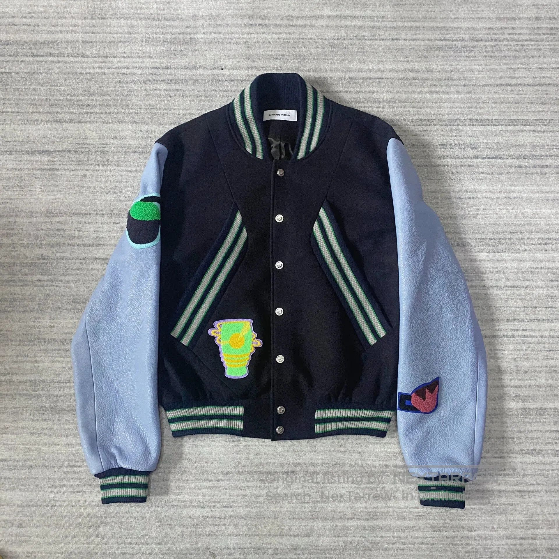 Kiko Kostadinov KK. Jacket. 07 Navy Citron “Futur Varsity Jacket