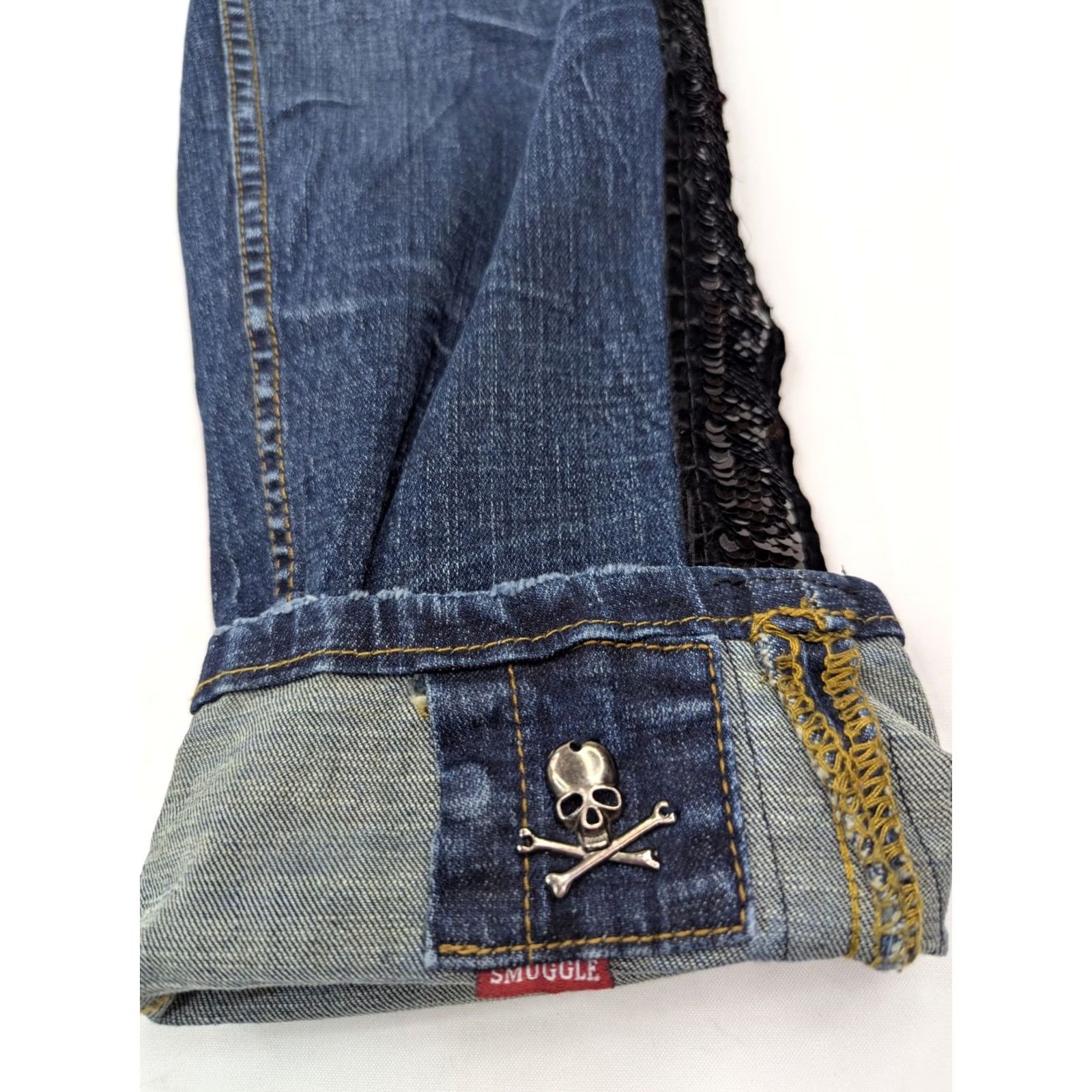 Vintage Smugglers Moon Jeans Distressed Skull Sequin 36x33 5-Pocket Denim Blue Men's Regular Hip Hop Rock Skull Size US 36 / EU 52 - 4 Thumbnail
