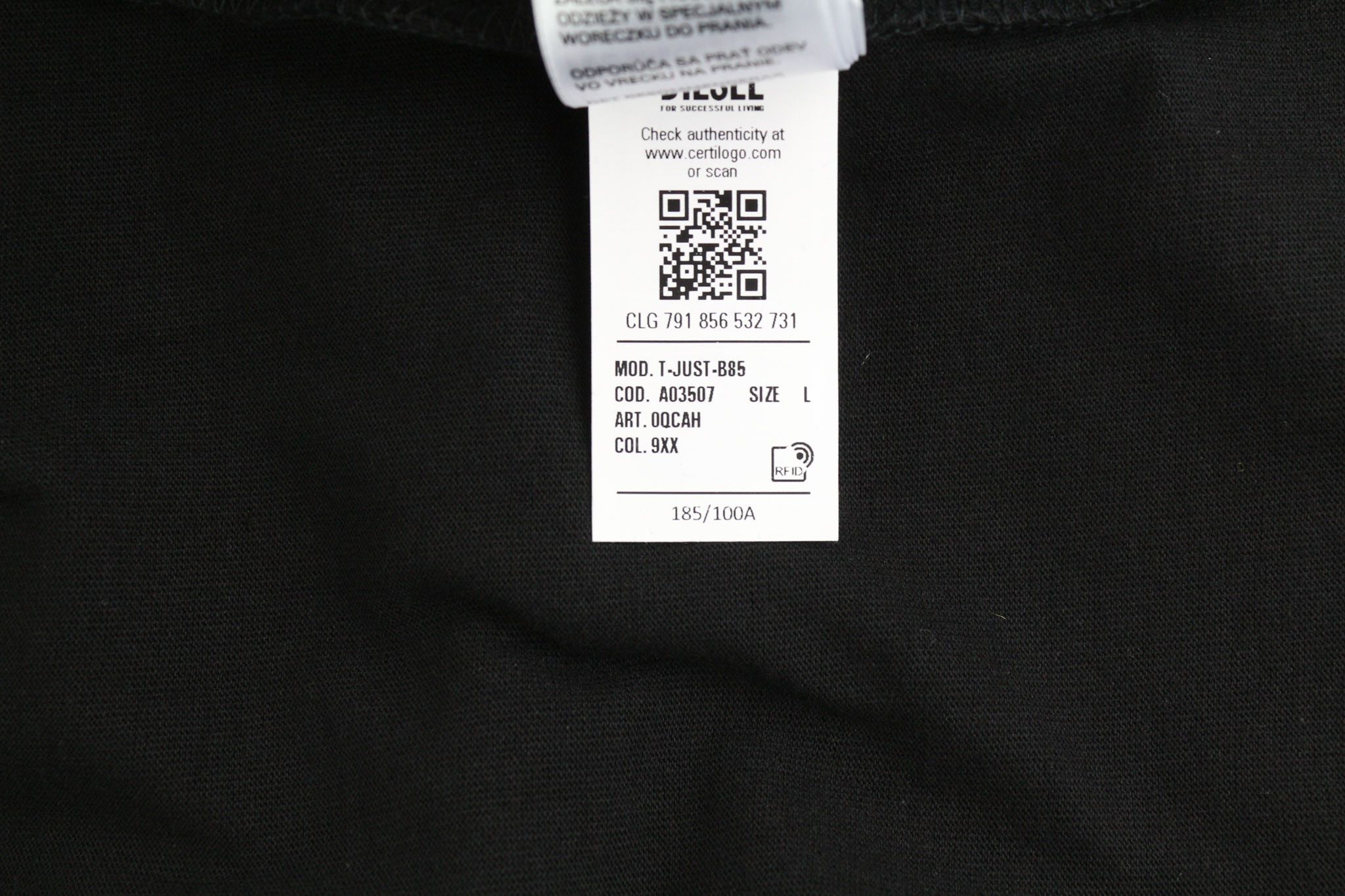 Diesel T-JUST-B85 L Black Short Sleeve Tricot Logo 40329 Size US L / EU 52-54 / 3 - 9 Thumbnail