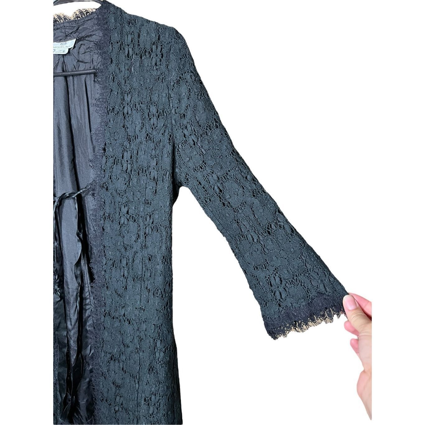 Other Miguelina Black Crochet Long Line Cardigan Duster Size Large Size L / US 10 / IT 46 - 4 Thumbnail