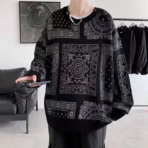 Japanese Brand Black distressed paisley bandana sweater jumper knitwear Size US L / EU 52-54 / 3 - 2 Thumbnail