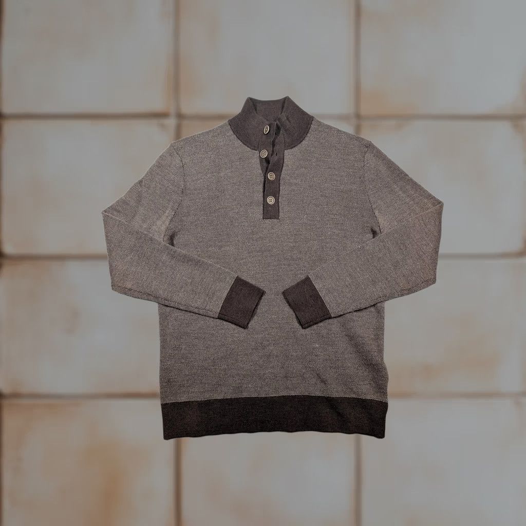 UNTUCKit UNTUCKit Sweater Mens Small Brown 100% Merino Wool Henley Pullover Knit Mock Neck Button Tight-Knit Solid Knit Shirt Mens Size US S / EU 44-46 / 1 - 1 Thumbnail