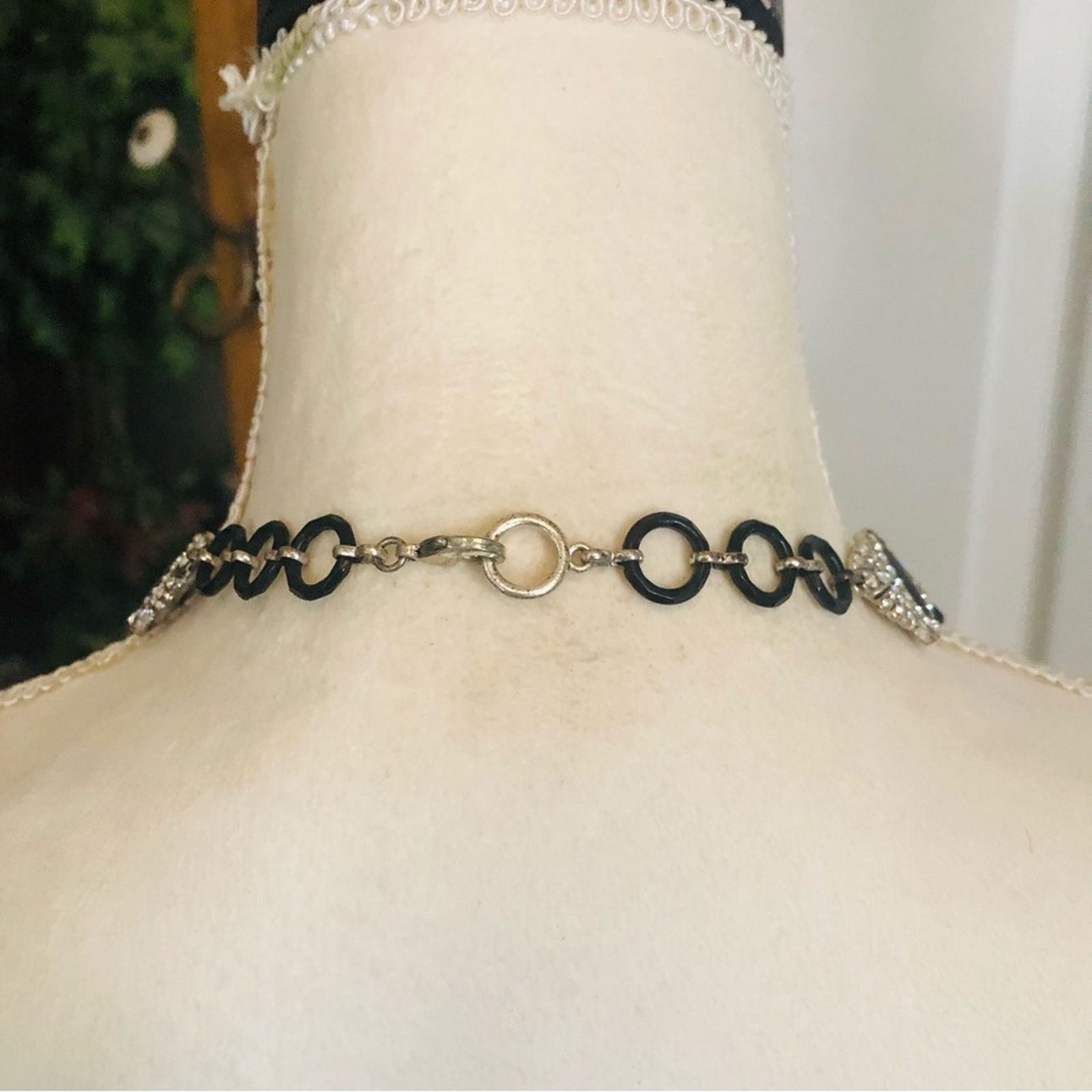 Jewelry Black enamel clear rhinestone medallion accent necklace Size ONE SIZE - 6 Thumbnail