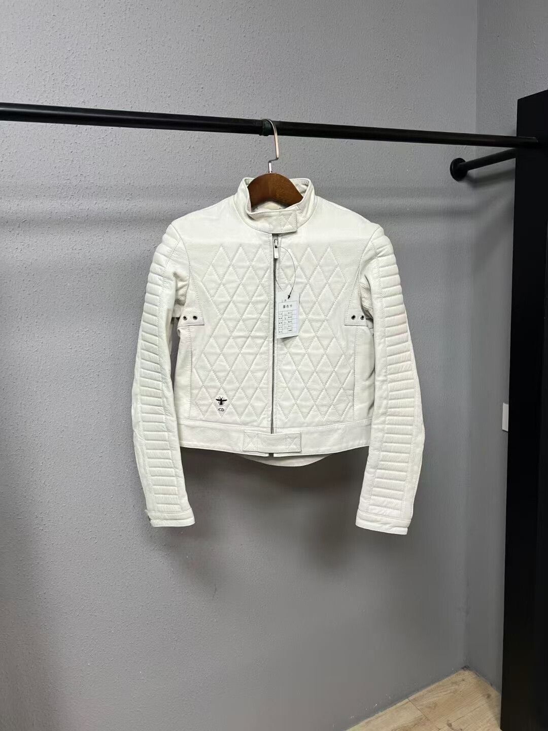 Dior white diamond pattern leather jacket Size S / US 4 / IT 40 - 1 Thumbnail