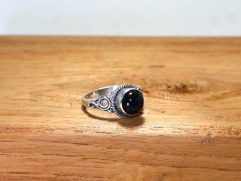 Handmade Black Onyx 925 Sterling Silver Ring: Handmade Boho Jewelry Size ONE SIZE - 3 Thumbnail
