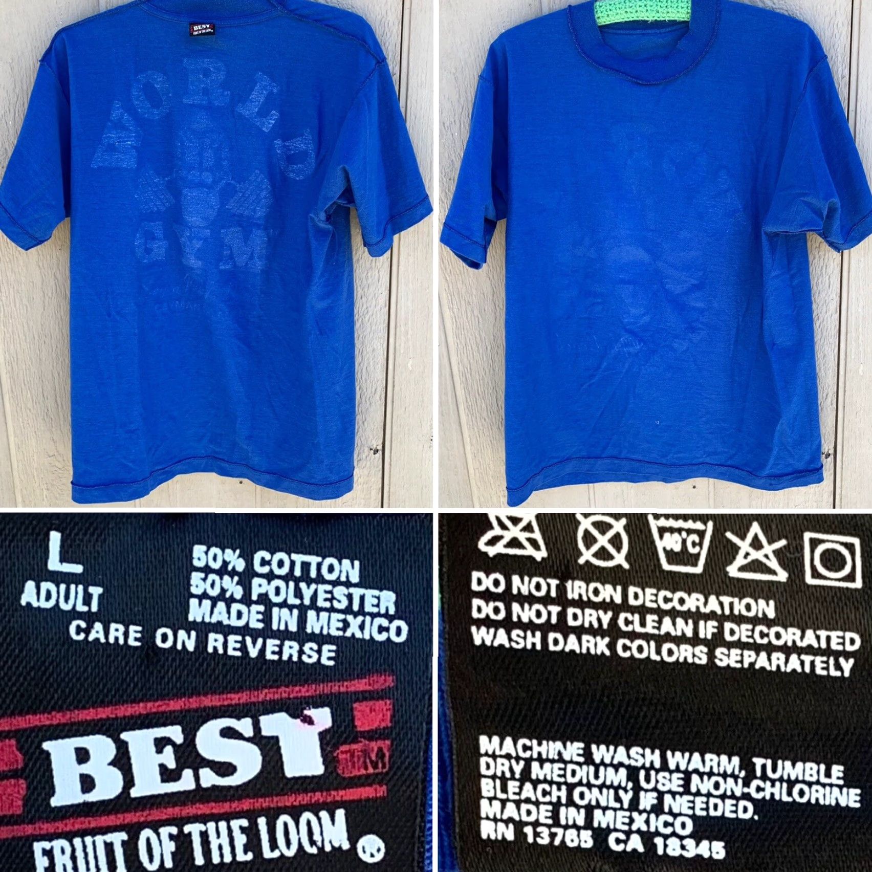 Fruit Of The Loom VINTAGE World Gym Cayman Islands Seven Mile Beach T Shirt Frt Back Graphics Sz L Mens Graphic Print 90s Beach Gym Size US L / EU 52-54 / 3 - 5 Thumbnail