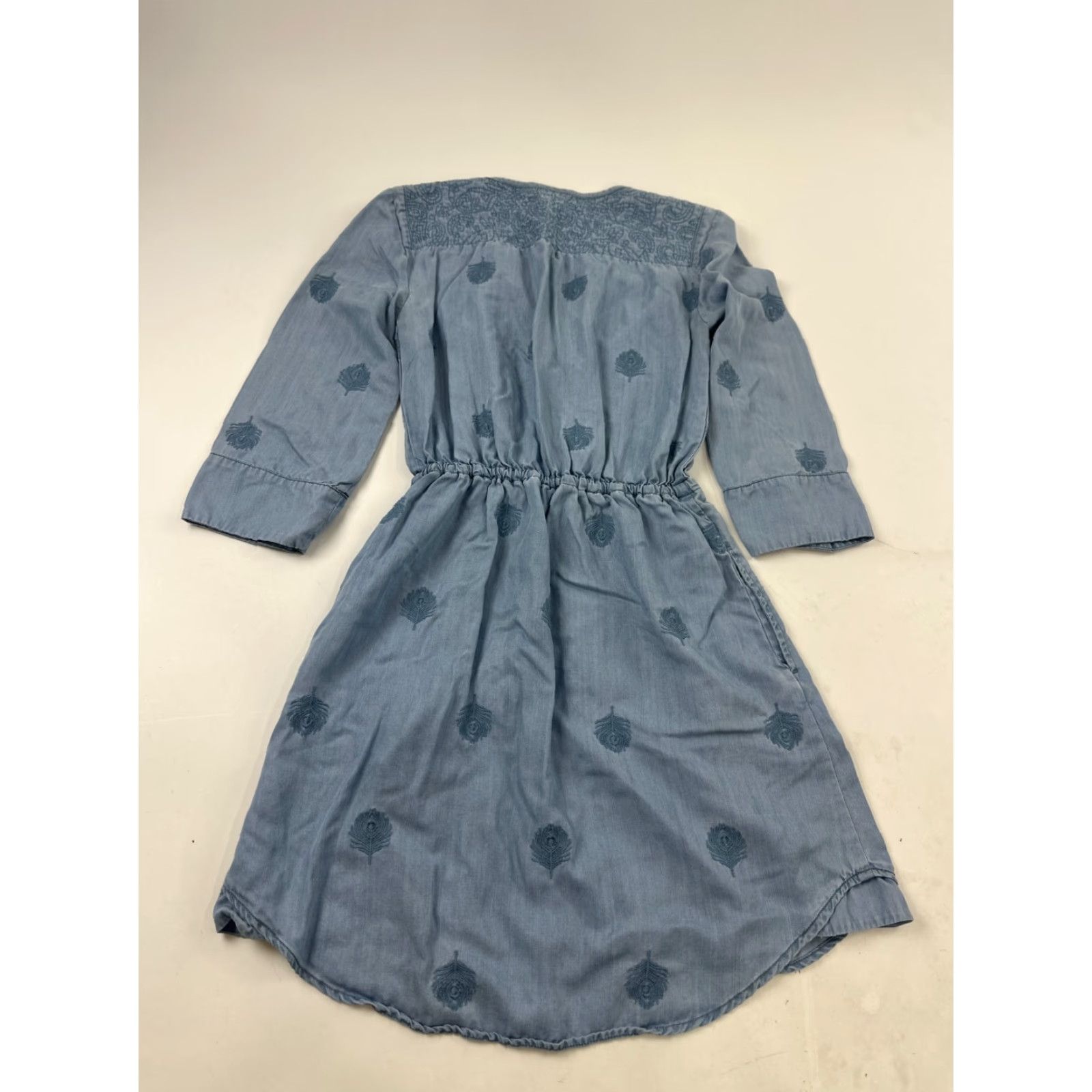 Vintage Holding Horses Shift Dress Womens Small Blue Chambray 3/4 Sleeve Embroidered Tie Waist Casual Size S / US 4 / IT 40 - 2 Thumbnail