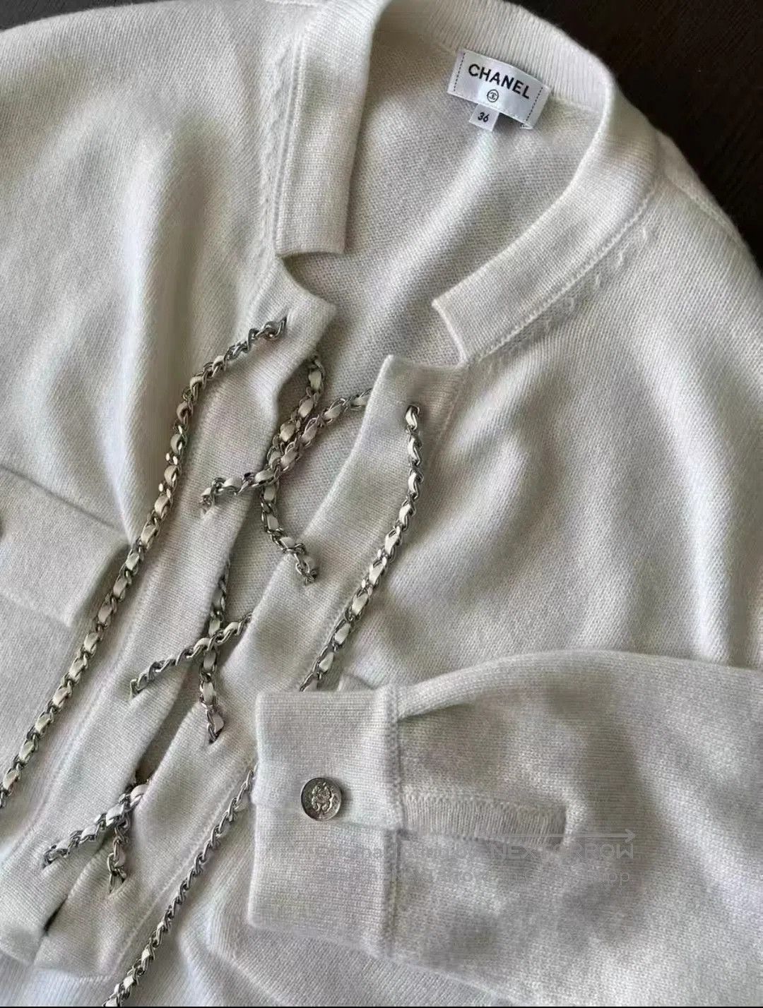 Chanel White Cashmere Top with Chain Detail.
