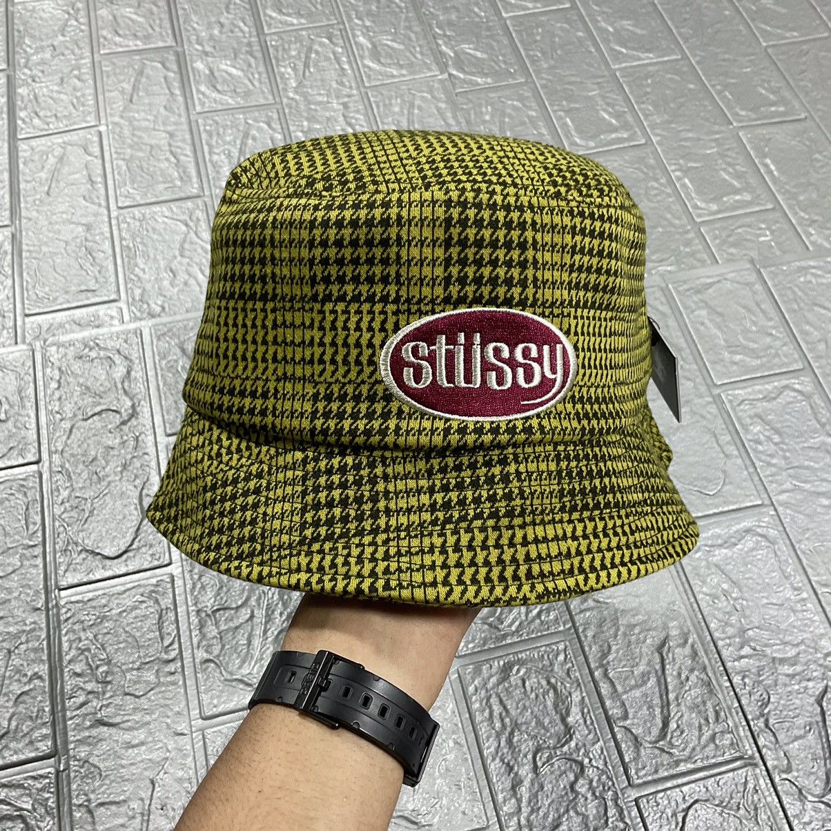 Vintage Stussy Lola Plaid Knit Bucket Hat Gold Grailed