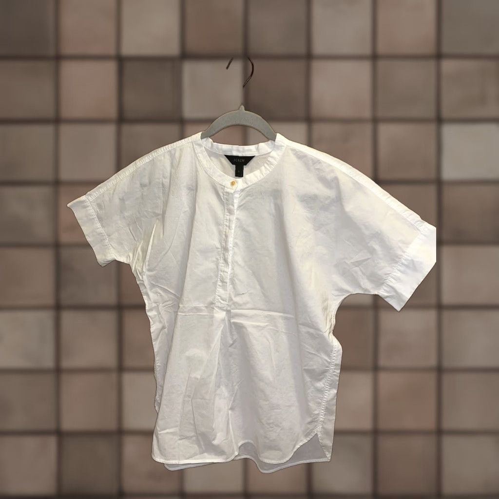 J.Crew J.Crew Women's Small White Cotton Henley 5-Button Short Sleeve Blouse Size S / US 4 / IT 40 - 1 Thumbnail