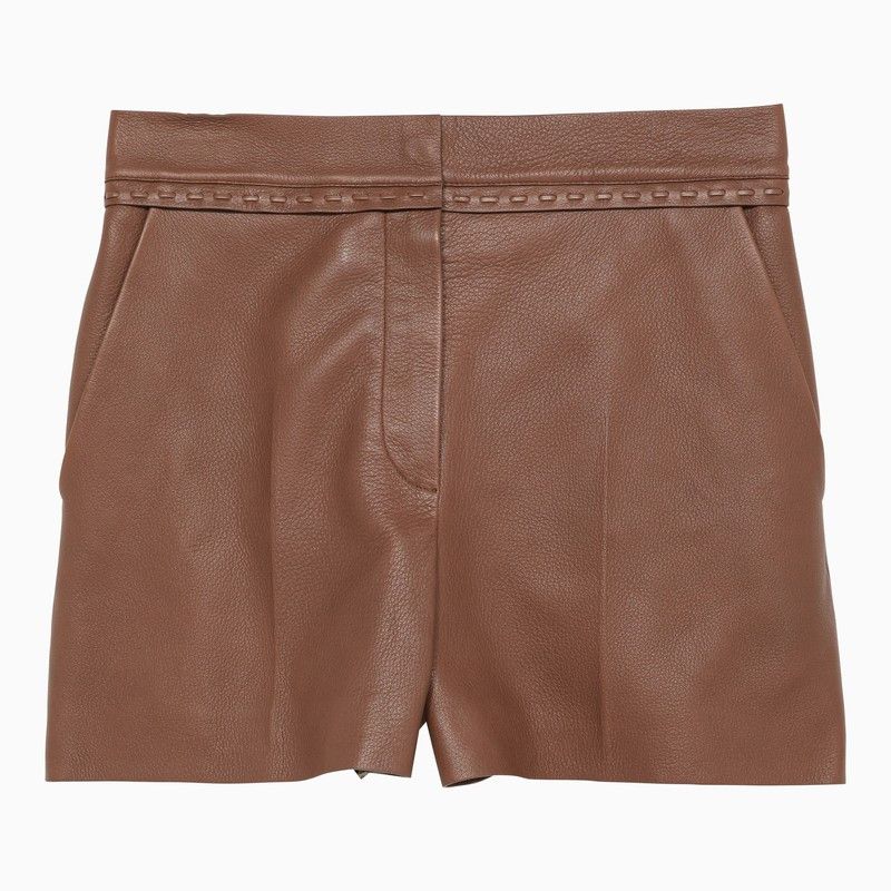 image of Fendi Brown Leather Shorts, Women's (Size 26)
