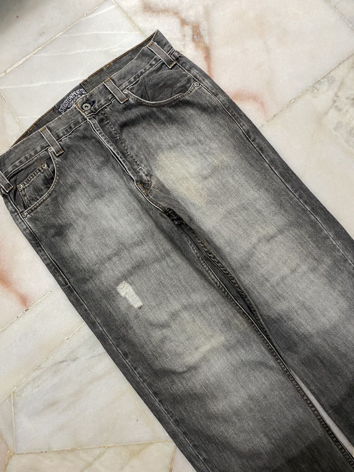 Stussy × Vintage Baggy💥90s Stussy Authentic Workgear Washed Faded Ripped jean Size US 33 - 6 Thumbnail