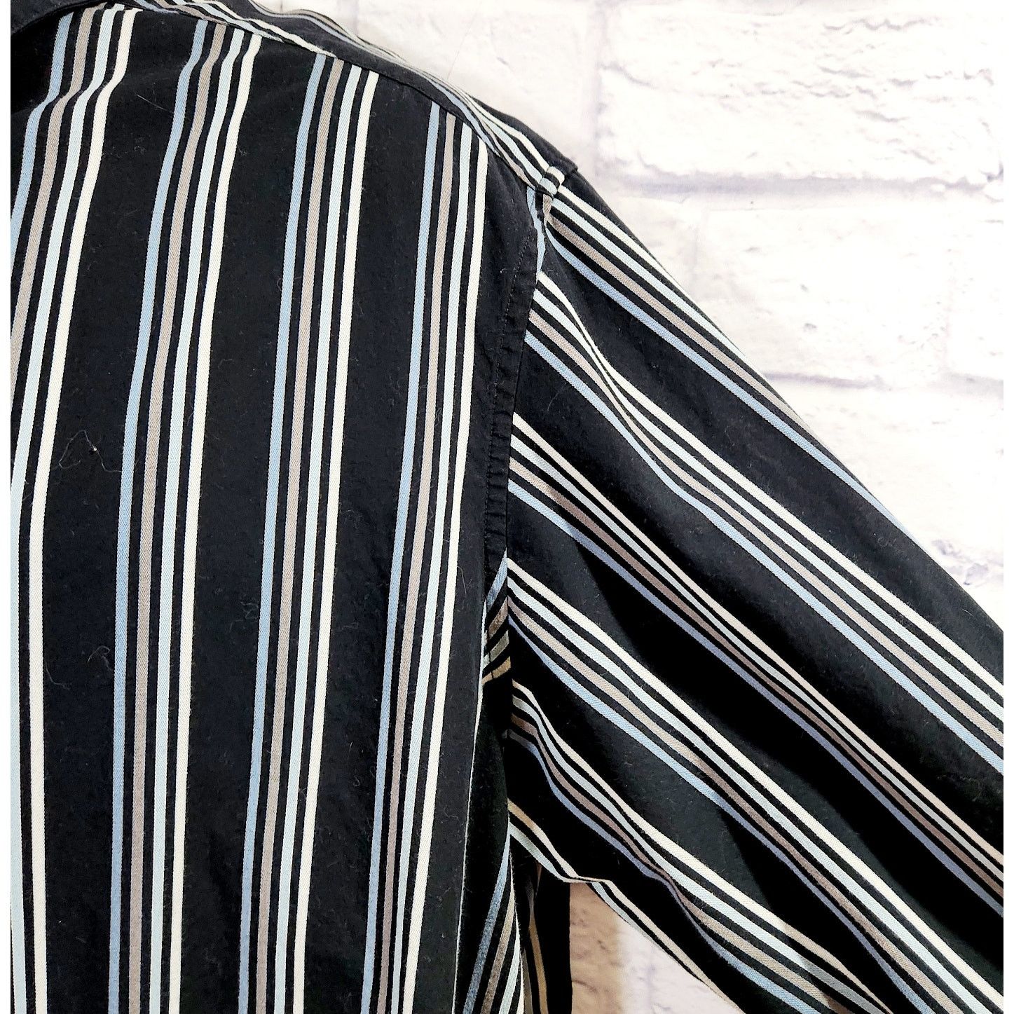 Other Concepts By Claiborne Black Blue Striped Button Shirt 2XLT Size US XXL / EU 58 / 5 - 2 Thumbnail