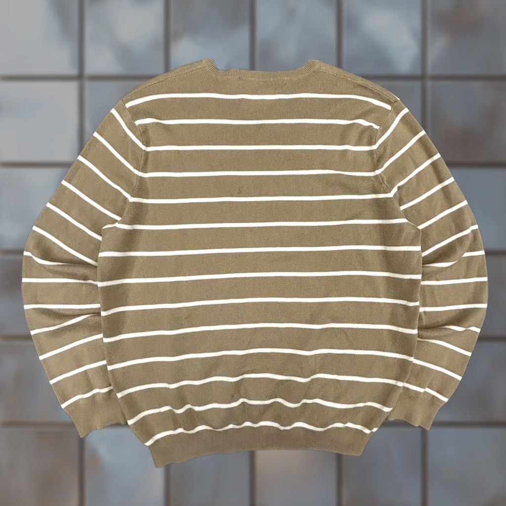 Polo Ralph Lauren VINTAGE Polo Ralph Lauren Sweater Mens Large Beige Striped V Neck 100% Pima Cotton Pullover Knit Logo Embroidered Chest Womens? Mens Size US L / EU 52-54 / 3 - 1 Thumbnail