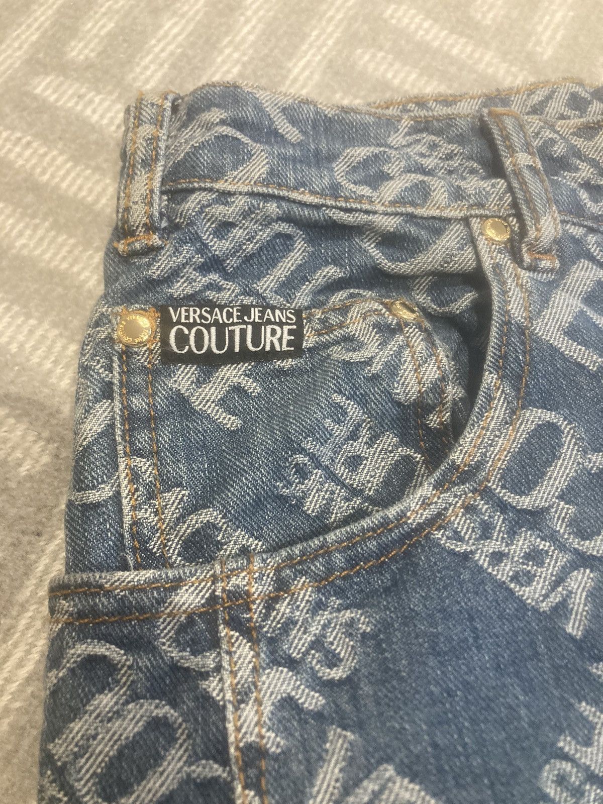 Versace Blue Versace monogram all over print jeans baggy denim Size US 30 / EU 46 - 2 Thumbnail