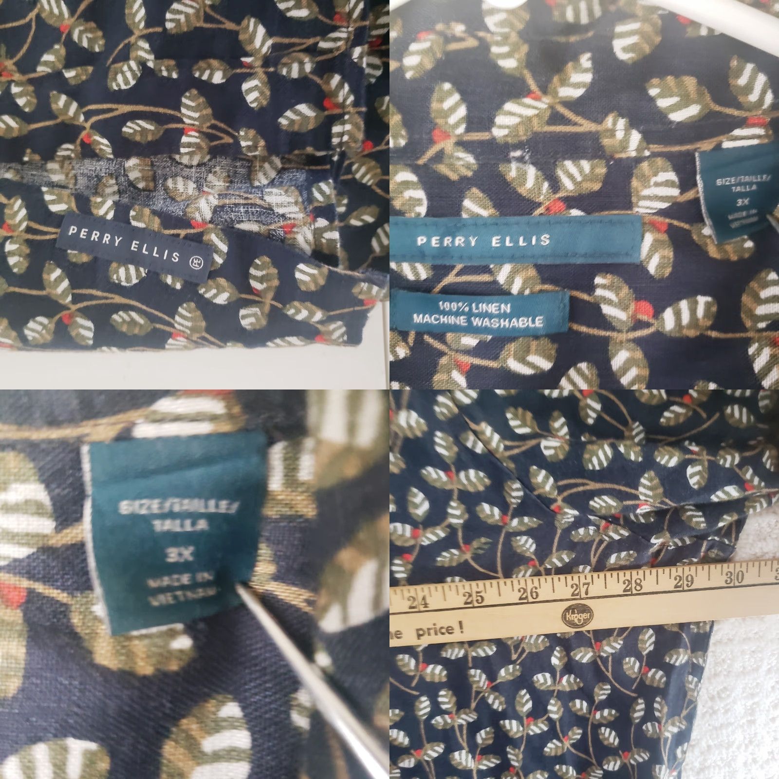 Perry Ellis Perry Ellis Shirt Mens 3X Black Linen Floral Beach Summer SS Geometric Button-Up Short Sleeve Beach Theme Mens Size US XXL / EU 58 / 5 - 9 Thumbnail