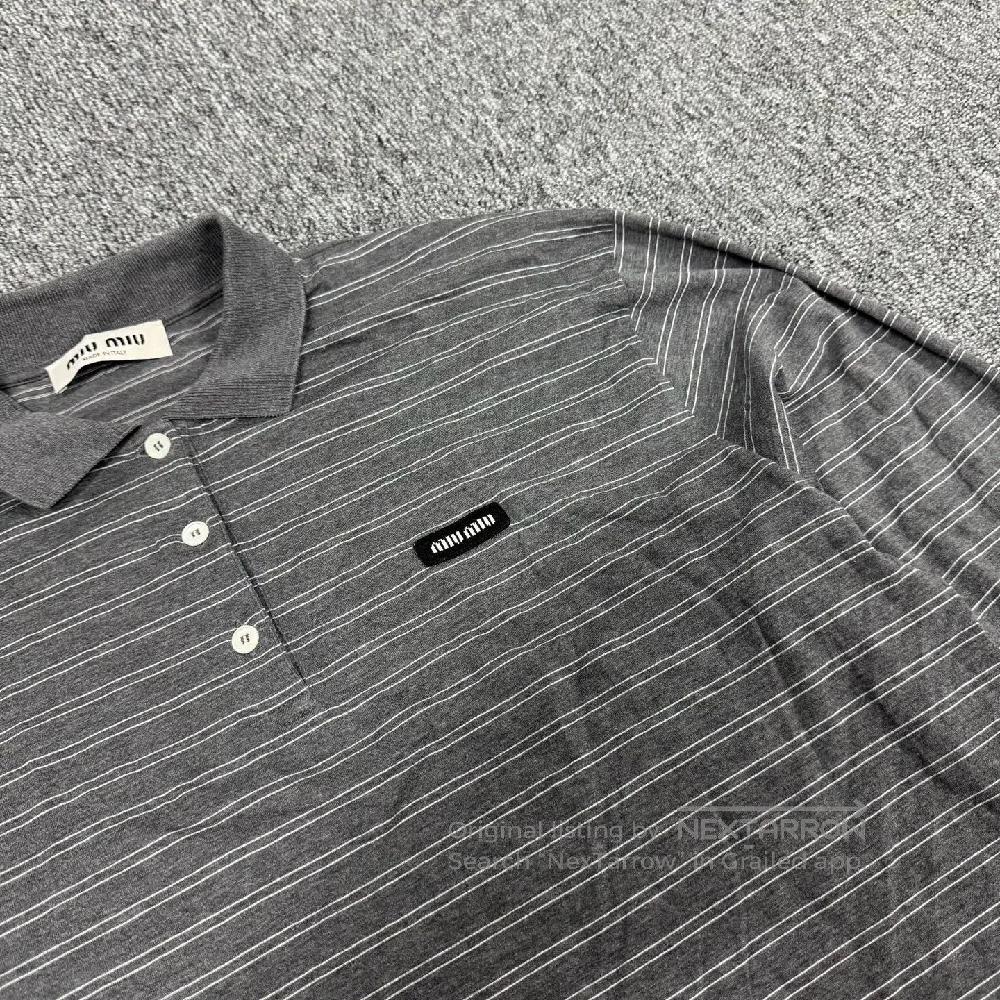 Miu Miu miu miu Small logo, fine stripes, long-sleeved polo shirt| Size XS / US 0-2 / IT 36-38 - 5 Thumbnail
