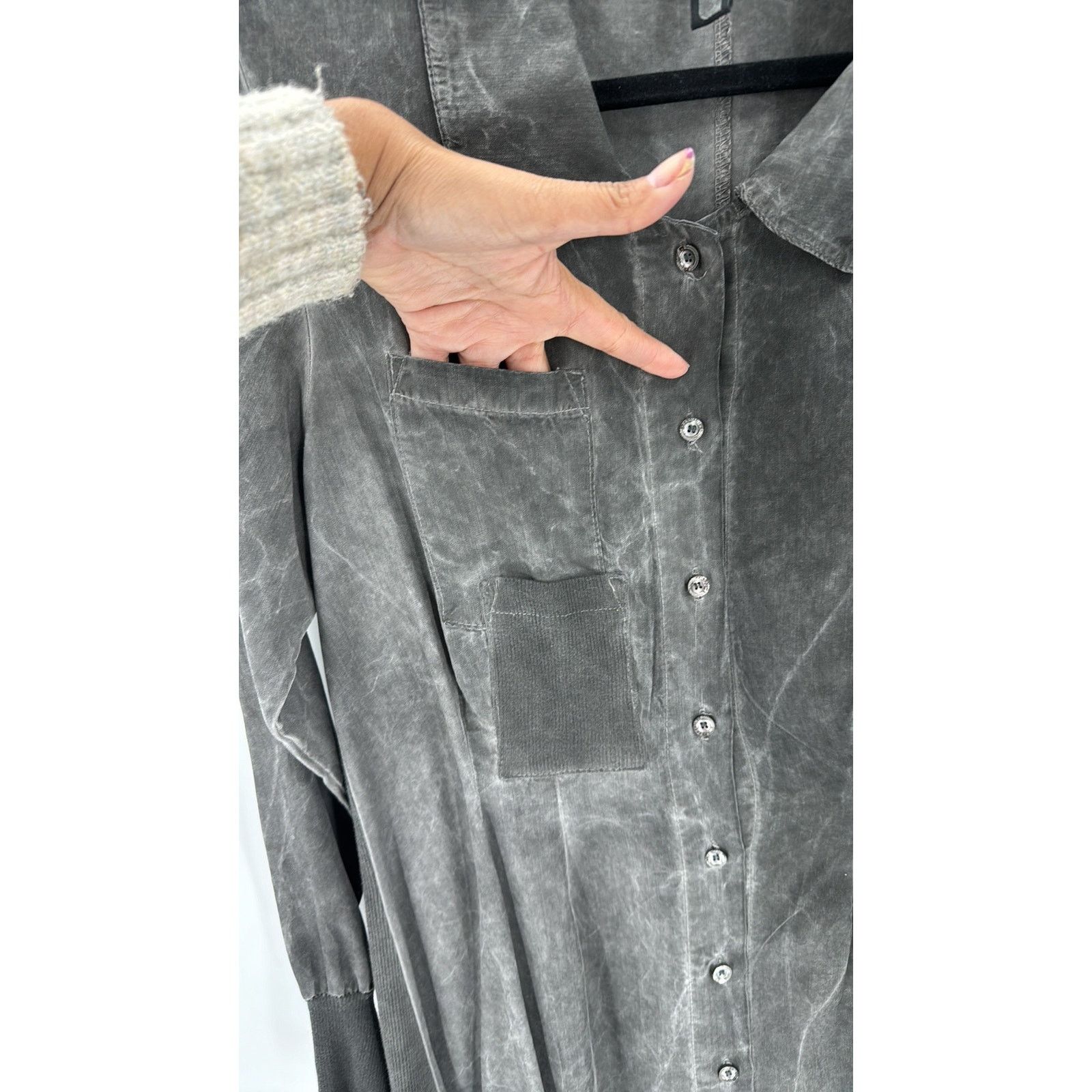 Other Inizio Dress Small Gray Button Front Shirt Dress Lagenlook Size S / US 4 / IT 40 - 5 Thumbnail