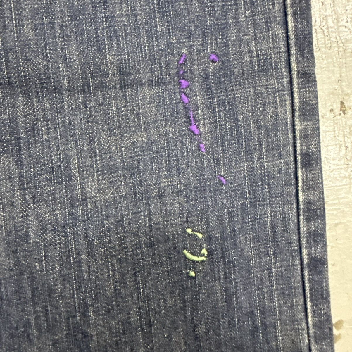 If Six Was Nine Handmade Embroid Paint Splatter Distressed Denim Jeans Jag Size US 33 - 4 Thumbnail