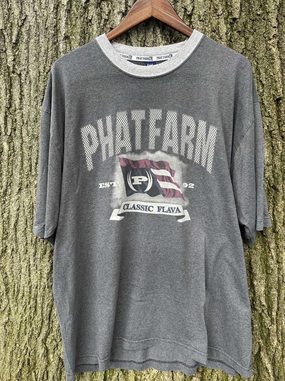 Phat Farm × Vintage Vintage Phat Farm Sun Faded Grey Graphic T Shirt Size US XL / EU 56 / 4 - 1 Thumbnail