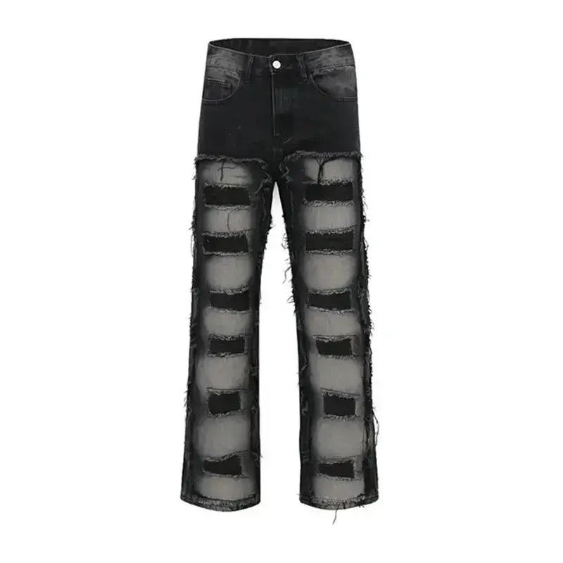 Japanese Brand Y2k streetwear frayed straight jeans trousers with holes Size US 30 / EU 46 - 1 Thumbnail