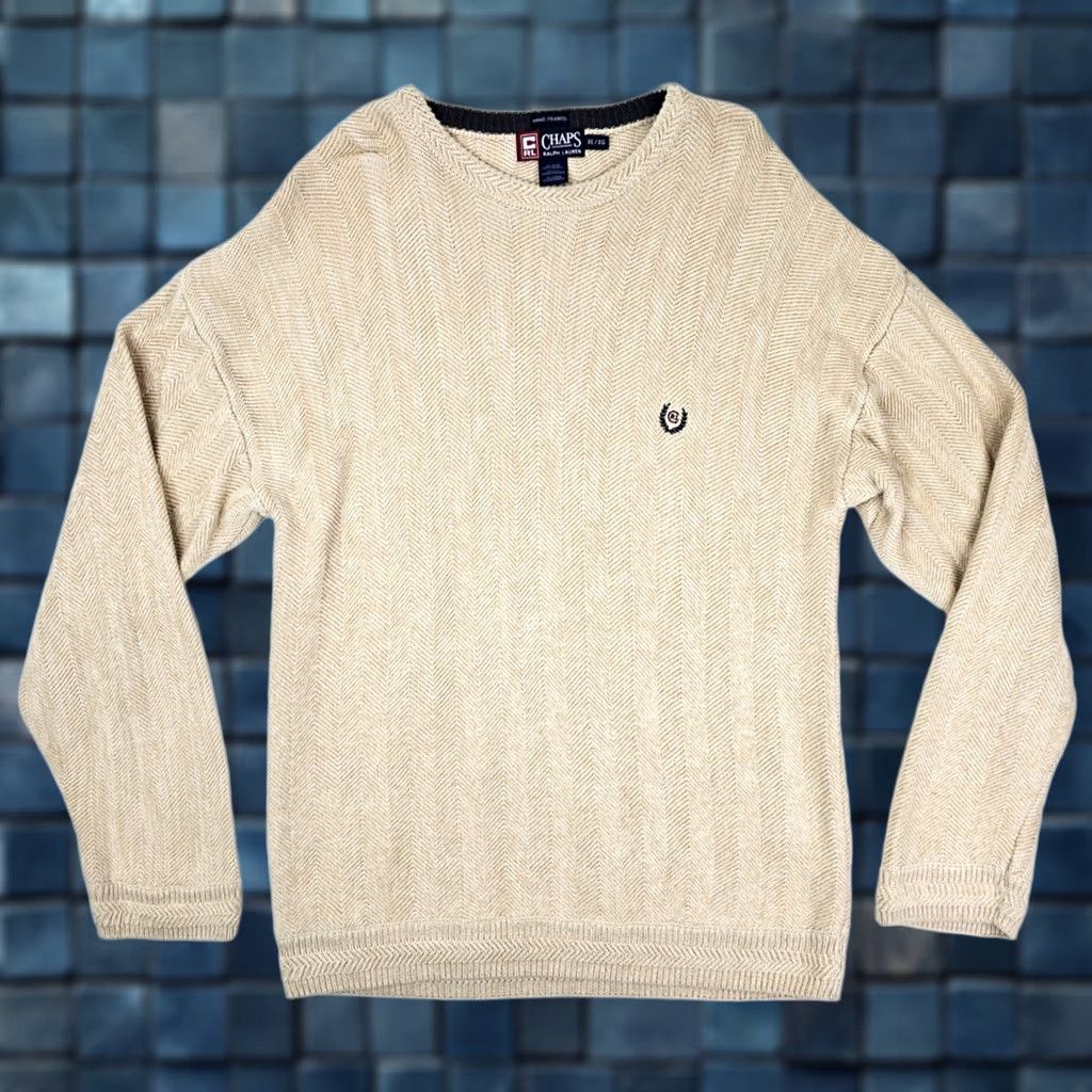 Chaps VTG Chaps Ralph Lauren Hand Frame Sweater Men L Herringbone Beige Ivory Knit Size US L / EU 52-54 / 3 - 1 Thumbnail